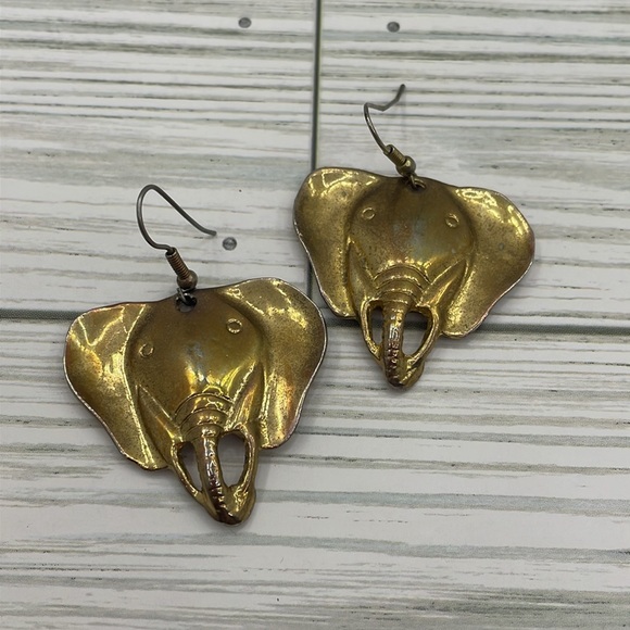 Handmade Oxidized Gold Elephant Earrings - Picture 4 of 11